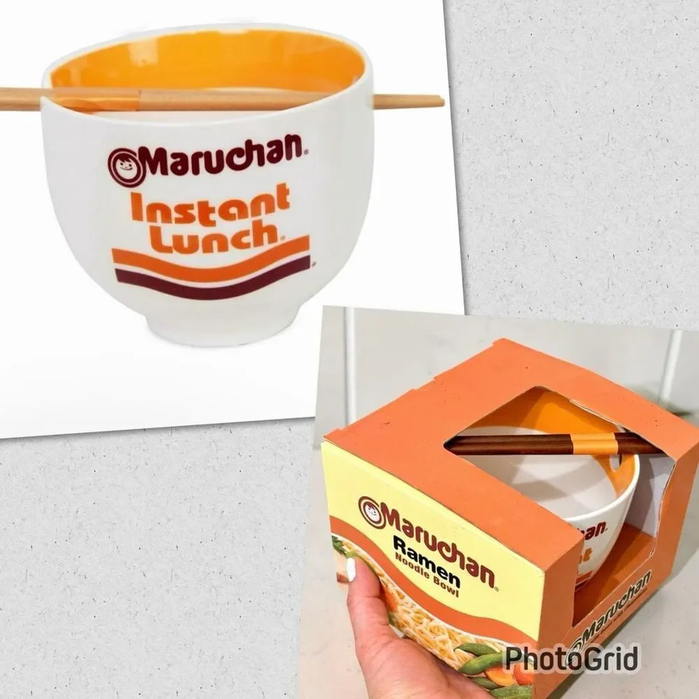 NWT Maruchan Ramen Microwave Dishwasher Safe Ceramic Bowl w/ Reusable Chopsticks